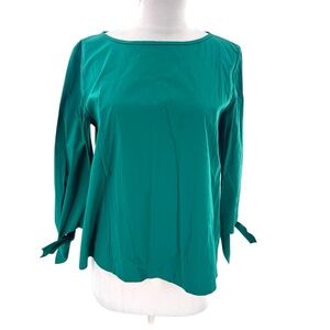 Lafayette 148 Elaina Italian Stretch Cotton Tie-Sleeve Blouse in Black Sz S